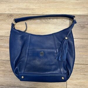 Isaac Mizrahi Blue Pebble Leather Hobo Tassel Bag